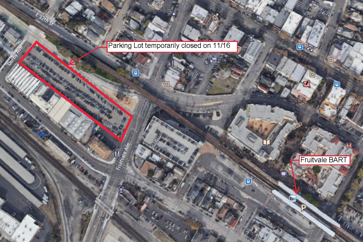 Parking closed temporarily at Fruitvale Station 11/16 Bay Area Rapid